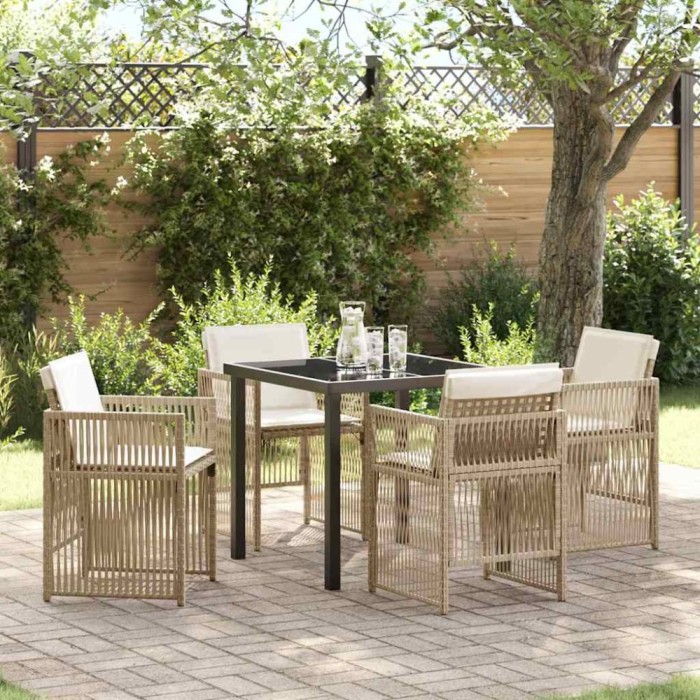 vidaXL Set de masă pentru grădină 5 pcs Bej Rattan poli