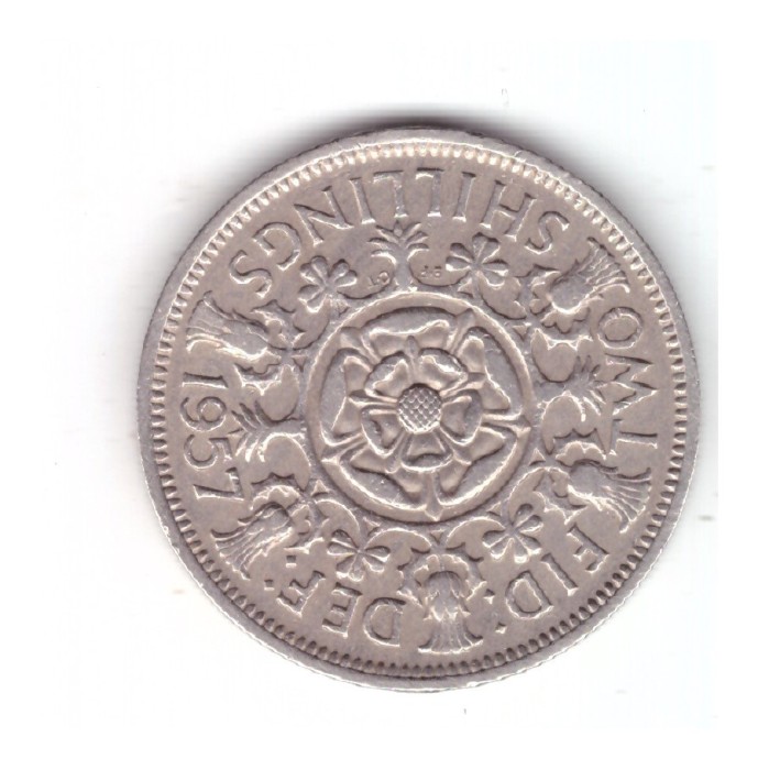 Moneda Anglia 2 shilling / 2 shillings 1957, stare buna, curata