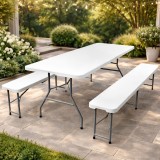 Set masa pliabila cu 2 banci tip valiza pentru gradina, camping si terasa