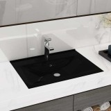 Chiuvetă baie vidaXL negru mat 60x46 cm ceramică, orificiu robinet, design lux, montaj suspendat/incastrat
