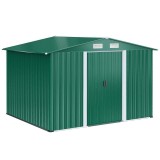 Casuta/magazie/sopron de gradina pentru depozitare unelte, cu structura baza inclusa, otel si PP, verde, 258x206x178 cm