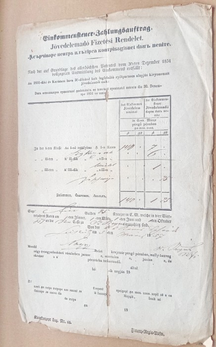 F905-I-ACT vechi Romania 1857-Marele Principat al Transilvaniei in 3 limbi.