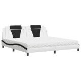 Cumpara ieftin Pat, Viana, cu saltea, alb si negru, 200x200 cm, piele ecologica