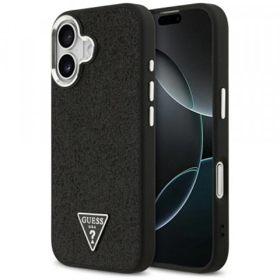 Husa MagSafe pentru Apple iPhone 17, Guess, Glitter Triangle Logo, Neagra foto