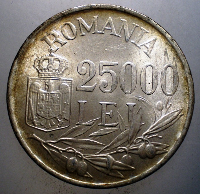 R.184 ROMANIA MIHAI I 25000 LEI 1946 XF/AUNC
