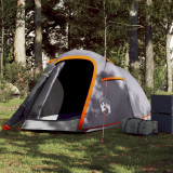 Cort de camping tunel 2 persoane, gri portocaliu, impermeabil