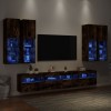 VidaXL Comode TV de perete cu lumini LED, 7 piese, stejar fumuriu
