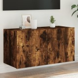 Cumpara ieftin Comodă TV de perete cu lumini LED, stejar fumuriu, 80x35x41 cm