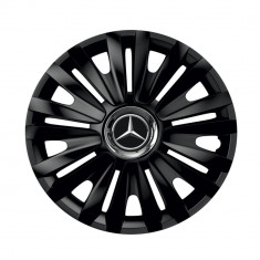 Set 4 capace roti Negre Cu Inel Cromat Royal pentru gama auto Mercedes-Benz, R16