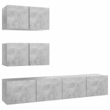 Cumpara ieftin Set de dulapuri TV, 4 piese, gri beton, lemn prelucrat