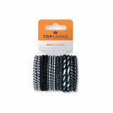 Elastic de par Top Choice, set de 12 bucati, alb-negru