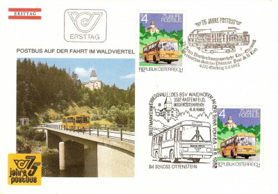 75 DE ANI DE TRANSPORT CU AUTOBUZ POSTAL AUSTRIA FDC 1982 foto