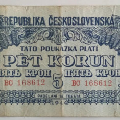 Bancnota Cehoslovacia - 5 Korun 1944