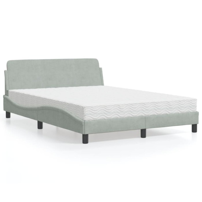 vidaXL Pat cu saltea, Dover, gri deschis, 140x200 cm, catifea 3208411