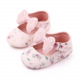 Cumpara ieftin Pantofiori roz cu floricele si fundita (Marime Disponibila: 6-9 luni (Marimea
