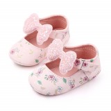 Pantofiori roz cu floricele si fundita (Marime Disponibila: 6-9 luni (Marimea