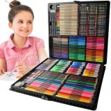 Set Pictura Desen 288 Piese, Geanta Transport Inclusa, Creioane Colorate, Markere, Pasteluri, Acuarele, Negru
