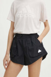 adidas pantaloni scurti femei, culoarea negru, neted, high waist, IQ4822