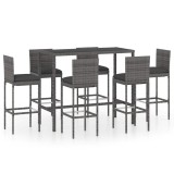 Cumpara ieftin Set mobilier bar de gradina cu perne, 7 piese, gri, poliratan