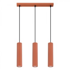 Lampă Suspendată Karbon Ocru Roșu Aluminiu 3 Becuri Tub Minimalist De Interior.