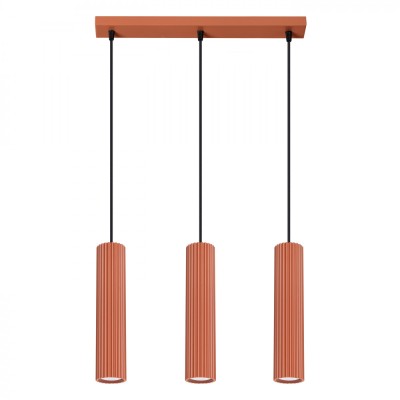 Lampă Suspendată Karbon Ocru Roșu Aluminiu 3 Becuri Tub Minimalist De Interior. foto