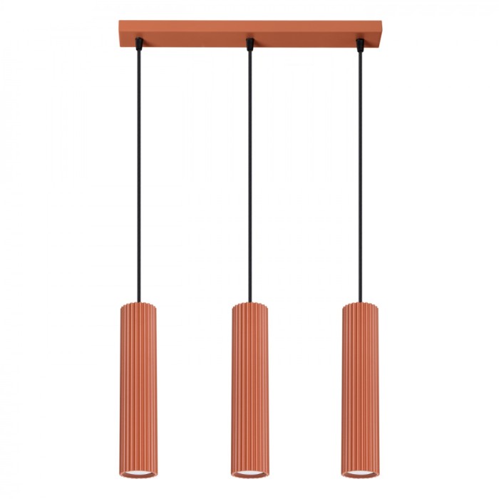 Lampă Suspendată Karbon Ocru Roșu Aluminiu 3 Becuri Tub Minimalist De Interior.