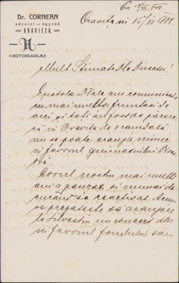 HST 129S Scrisoare olografa 1908 Petru Cornean Oravita - Pavel Oprisa Brad foto