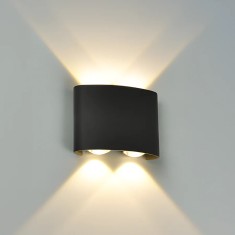 Aplica LED de Exterior si Interior, 4 Surse x 1W, IP65, ABS, Negru, 3000K