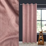 Perdea decorativa Velvet, Roz Nude, Model Reliefat Frunze Tropicale, cu Inele, 140x260cm, CMCLASS