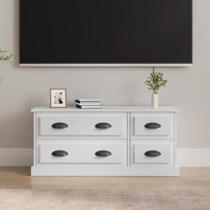 Gossi comoda tv, alb extralucios, 100x35,5x45 cm, lemn prelucrat