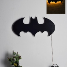 Decoratiune luminoasa LED, Batman, MDF, 60 LED-uri, Galben