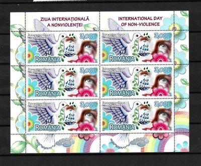 ROMANIA - 2009 ZIUA NONVIOLENTEI, MINICOALA DE 6 TIMBRE, MNH - LP 1847a foto