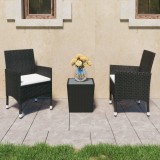 VidaXL Set mobilier bistro, 3 piese, negru poliratan/sticlă securizată