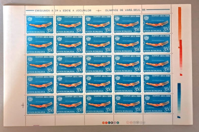 TIMBRE ROMANIA LP1208/1988 J.O. SEUL -Coala 25 timbre VAL. 3,50 LEI-MNH foto