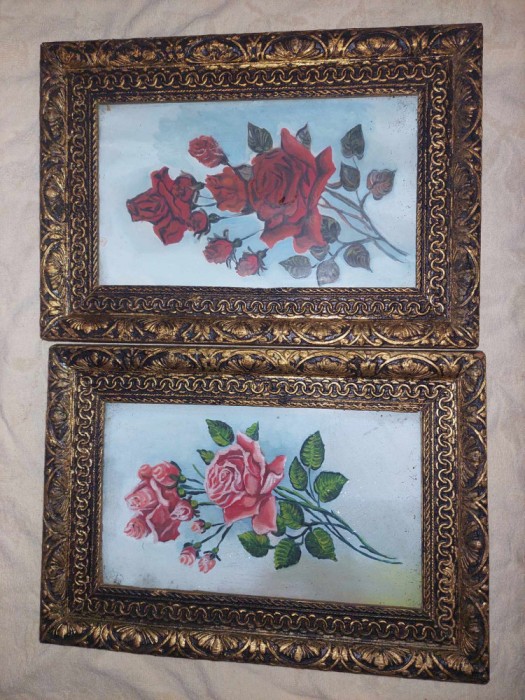 Lot 2 rame tablou vechi superbe,lot tablouri cu protectie geam si sigilate spate nu cunosc daca sunt pictura pe carton panza sau litografii-42 cm/29