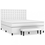 Cumpara ieftin Pat box spring cu saltea, alb, 180x200 cm, piele ecologica