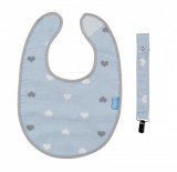 Baveta cu suport pentru suzeta Little Hearts Blue, BabyJem