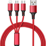 Cumpara ieftin Cablu incarcare rapida telefon 3in1,micro USB,type C,iphone,lungime 115 cm - Rosu, Dactylion