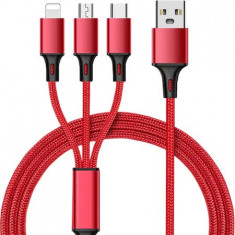 Cablu de date 3 in 1 115 cm , Micro USB TYP-C, Lighting Rosu