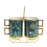 Set 4 cani 350 ml model craciun cu suport metalic auriu