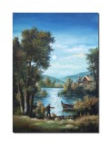 Cumpara ieftin Tablou peisaj din natura pictat manual, Pescarii norocosi, 70x50cm ulei pe panza Constantin Feraru