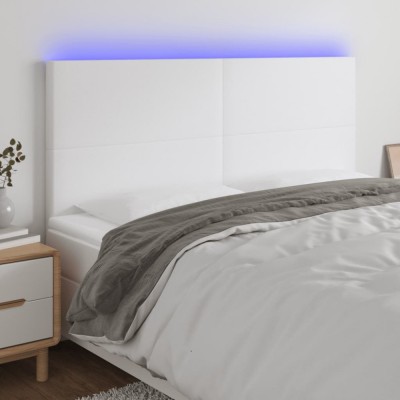 vidaXL Tăblie de pat cu LED, alb, 180x5x118/128 cm, piele ecologică 3122247 foto