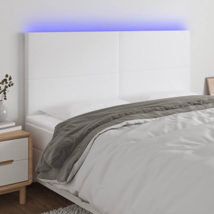 vidaXL Tăblie de pat cu LED, alb, 180x5x118/128 cm, piele ecologică 3122247