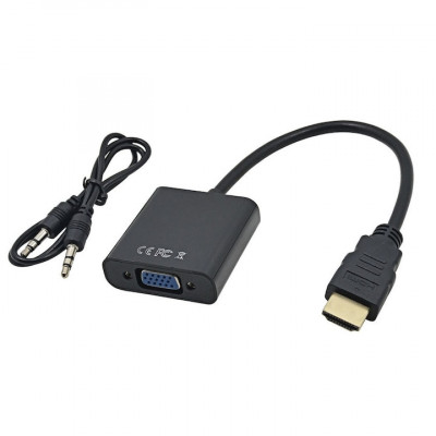 Cablu convertor HDMI la VGA + cablu audio, full HD, adaptor digital in analog pt Xbox, Playstation, laptop, PC, proiector, receiver TV foto