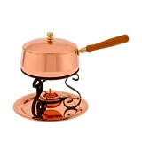 Oală Fondue Basis din Cupru Emailat cu M&acirc;nere Lemn și Suport Fier