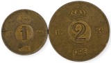 SUEDIA lot / set : 1 + 2 ORE 1964 [2] km 820 + 821, Europa, Cupru (arama)