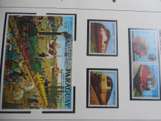 Bloc serie timbre locomotive trenuri cai ferate Paraguay nestampilate foto