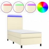 Cumpara ieftin Pat continental cu saltea si LED, crem, 80x200 cm, piele eco