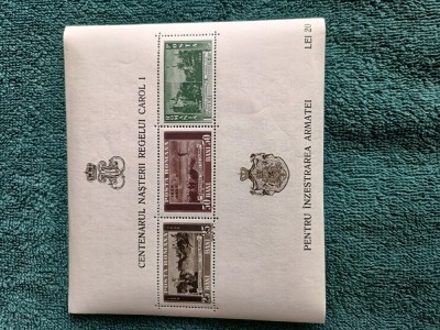 bloc filatelic Centenarul Nasterii Regelui Carol I , Inzestrarea Armatei , 20 lei foto