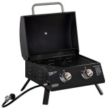 Gratar camping, grill dreptunghiular, cu gaz, 2 arzatoare, capac, termometru, 55x46.5x41 cm, ART